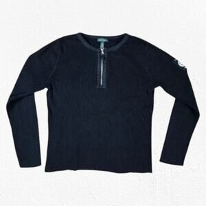 90s Vintage Ralph Lauren Black MCMLXVII Racing Team Half Zip Sweater Size XL